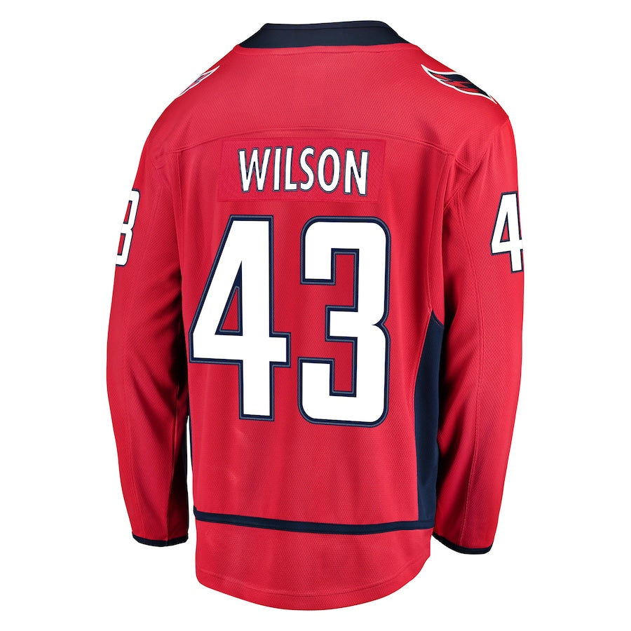 W.Capitals #43 Tom Wilson Fanatics Branded Home Premier Breakaway Player Jersey Red Stitched American Hockey Jersey UNEC