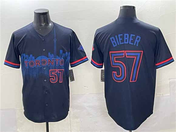 Toronto Blue Jays #57 Shane Bieber Navy 2024 City Connect Limited Stitched Baseball Jersey