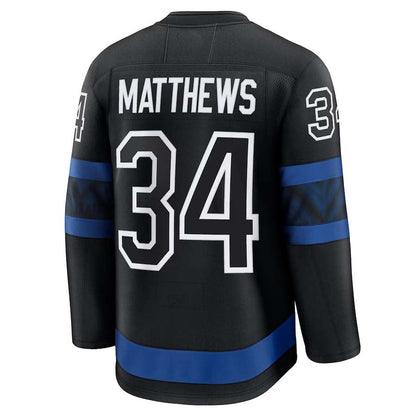 T.Maple Leafs #34 Auston Matthews Fanatics Captain Patch Alternate Premium Jersey - Black Stitched American Hockey Jersey UNEC