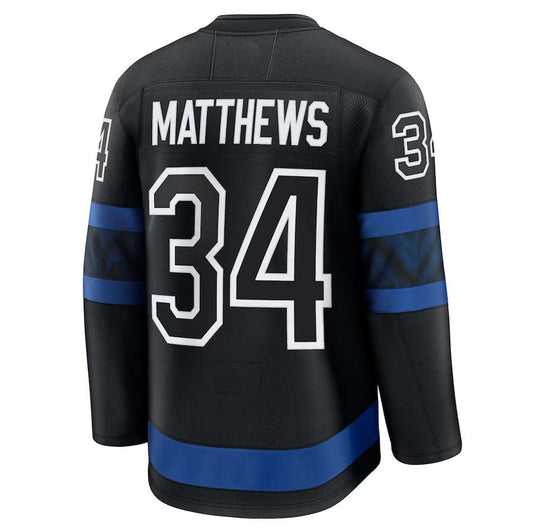 T.Maple Leafs #34 Auston Matthews Fanatics Captain Patch Alternate Premium Jersey - Black Stitched American Hockey Jersey UNEC