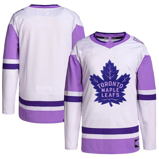 T.Maple Leafs Hockey Fights Cancer Primegreen Authentic Blank Practice Jersey White Purple Stitched American Hockey Jersey UNEC