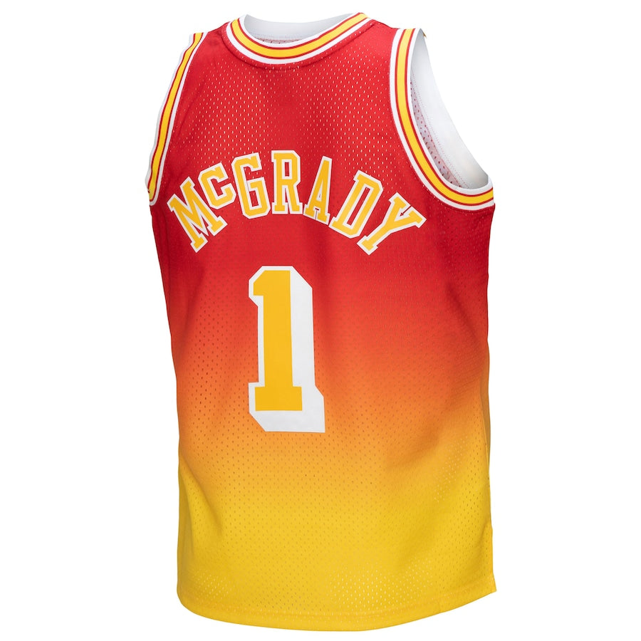 H.Rockets #1 Tracy McGrady Mitchell & Ness 2004-05 Hardwood Classics Fadeaway Swingman Player Jersey Gold Red Stitched American Basketball Jersey UNEC