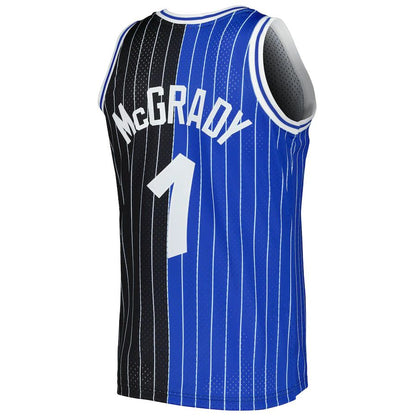 O.Magic #1 Tracy McGrady Mitchell & Ness Hardwood Classics 2003-04 Split Swingman Jersey BlueBlack Stitched American Basketball Jersey UNEC