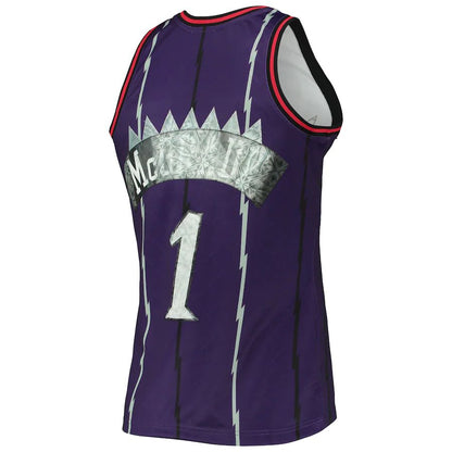 T.Raptors #1 Tracy McGrady Mitchell & Ness 1996-97 Hardwood Classics  75th Anniversary Diamond Swingman Jersey Purple Stitched American Basketball Jersey UNEC
