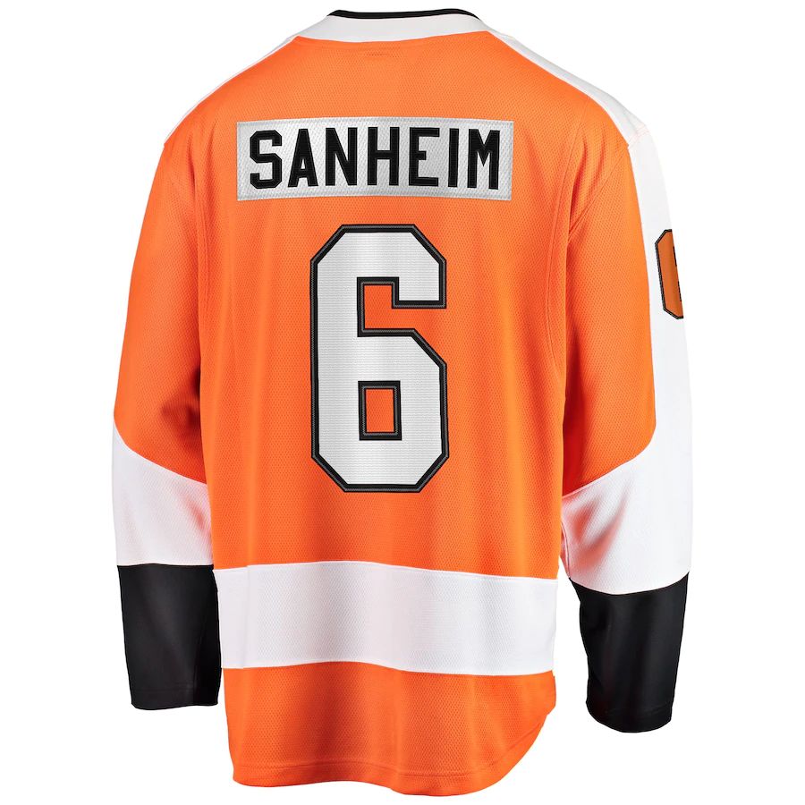 P.Flyers #6 Travis Sanheim Fanatics Branded Home Breakaway Jersey Orange Stitched American Hockey Jersey UNEC