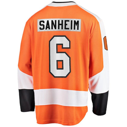 P.Flyers #6 Travis Sanheim Fanatics Branded Home Breakaway Jersey Orange Stitched American Hockey Jersey UNEC