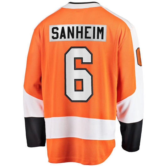 P.Flyers #6 Travis Sanheim Fanatics Branded Home Breakaway Jersey Orange Stitched American Hockey Jersey UNEC