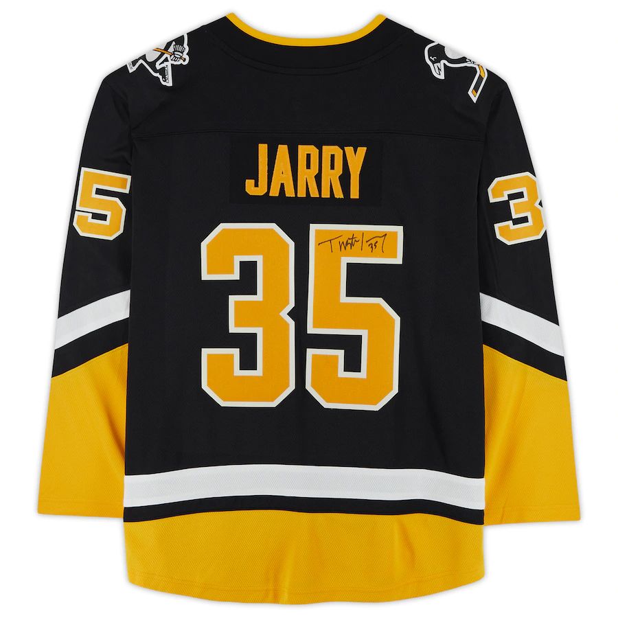 P.Penguins #35 Tristan Jarry Fanatics Authentic Autographed Alternate Breakaway Jersey Black Stitched American Hockey Jersey UNEC