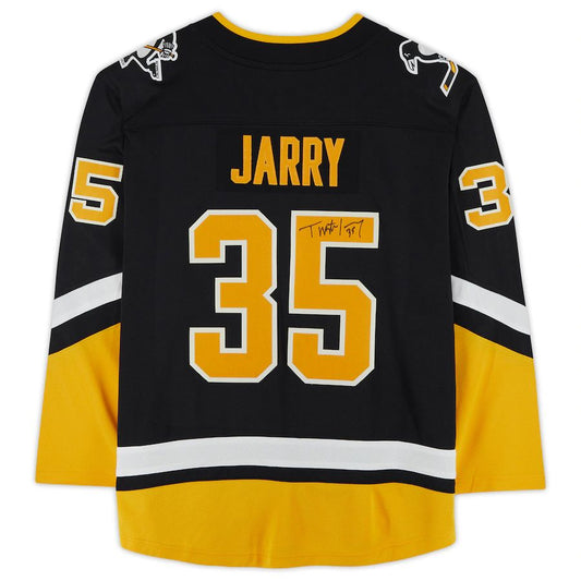 P.Penguins #35 Tristan Jarry Fanatics Authentic Autographed Alternate Breakaway Jersey Black Stitched American Hockey Jersey UNEC