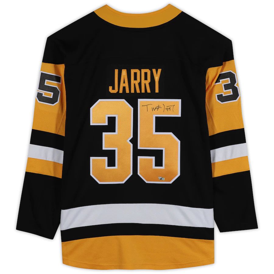 P.Penguins #35 Tristan Jarry Fanatics Authentic Autographed Breakaway Jersey Black Stitched American Hockey Jersey UNEC
