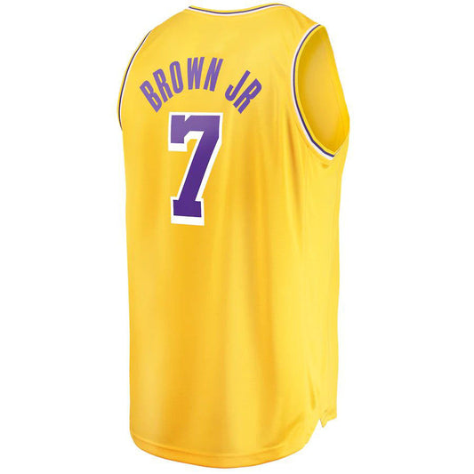 LA.Lakers #7 Troy Brown Jr. Fanatics Branded Fast Break Replica Jersey Icon Edition Gold Stitched American Basketball Jersey UNEC
