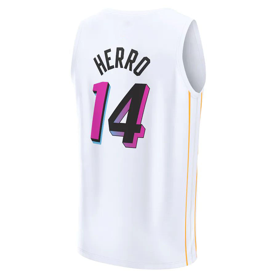 M.Heat #14 Tyler Herro  Fanatics Branded 2022-23 Fastbreak Jersey City Edition White Stitched American Basketball Jersey UNEC