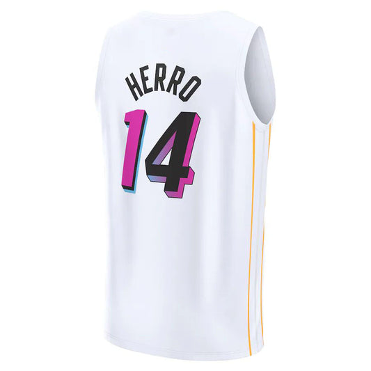 M.Heat #14 Tyler Herro  Fanatics Branded 2022-23 Fastbreak Jersey City Edition White Stitched American Basketball Jersey UNEC