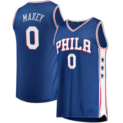 PH.76ers #0 Tyrese Maxey Fanatics Branded 2020-21 Fast Break Replica Jersey Icon Edition Royal Stitched American Basketball Jersey UNEC