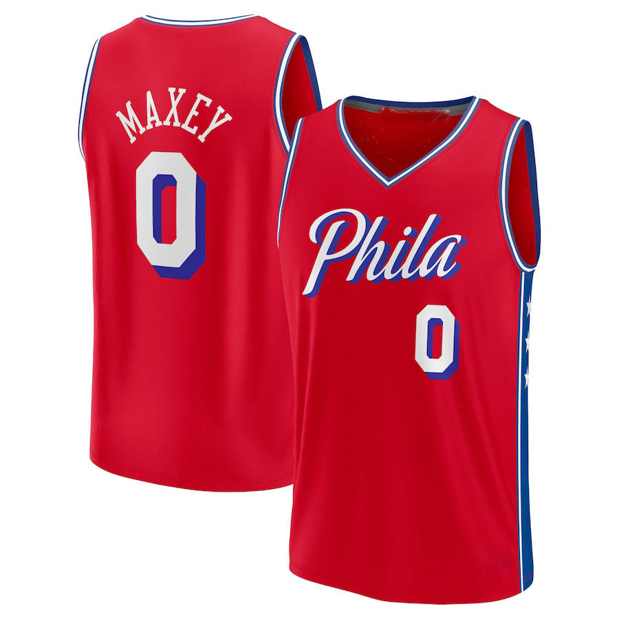 PH.76ers #0 Tyrese Maxey Fanatics Branded 2022-23 Fast Break Replica Player Jersey Statement Edition Red Stitched American Basketball Jersey UNEC