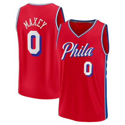 PH.76ers #0 Tyrese Maxey Fanatics Branded 2022-23 Fast Break Replica Player Jersey Statement Edition Red Stitched American Basketball Jersey UNEC