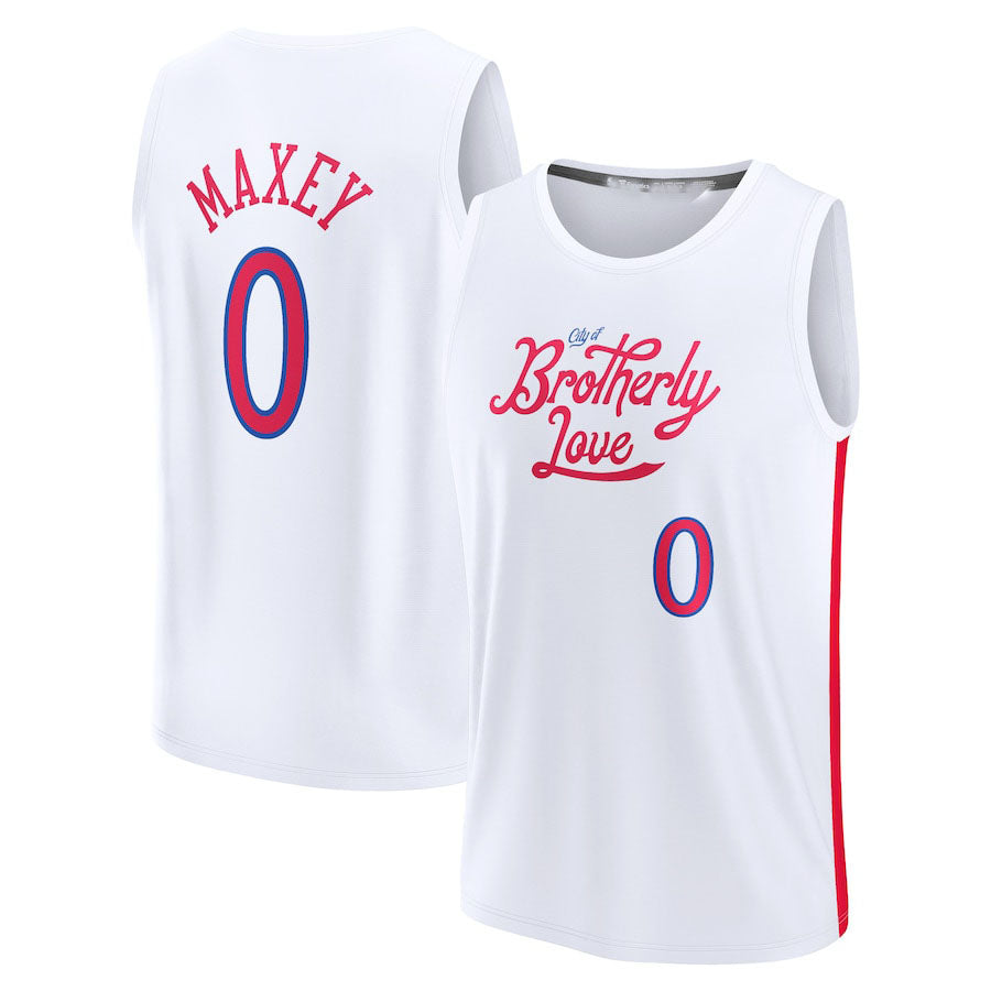 PH.76ers #0 Tyrese Maxey Fanatics Branded 2022-23 Fastbreak Jersey City Edition White Stitched American Basketball Jersey UNEC