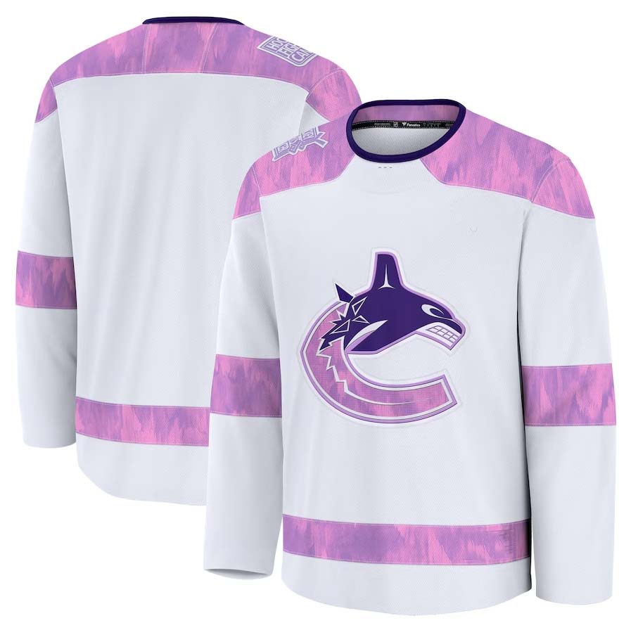 V.Canucks Fanatics 2024 Hockey Fights Cancer Practice Jersey - White Stitched American Hockey Jersey UNEC