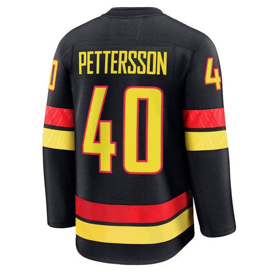 V.Canucks #40 Elias Pettersson Fanatics Alternate Premium Jersey - Black Stitched American Hockey Jersey UNEC