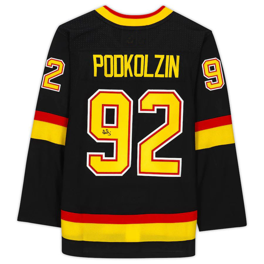 V.Canucks #92 Vasily Podkolzin Fanatics Authentic Autographed Alternate Authentic Jersey Black Stitched American Hockey Jersey UNEC
