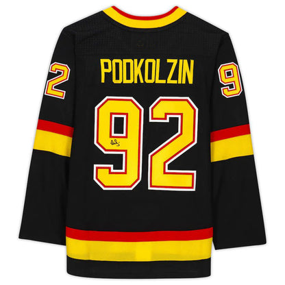 V.Canucks #92 Vasily Podkolzin Fanatics Authentic Autographed Alternate Authentic Jersey Black Stitched American Hockey Jersey UNEC