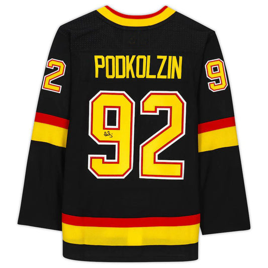 V.Canucks #92 Vasily Podkolzin Fanatics Authentic Autographed Alternate Authentic Jersey Black Stitched American Hockey Jersey UNEC