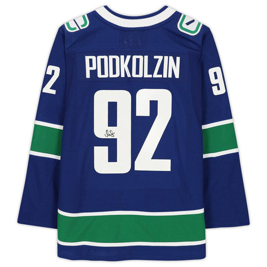 V.Canucks #92 Vasily Podkolzin Fanatics Authentic Autographed  Blue Stitched American Hockey Jersey UNEC