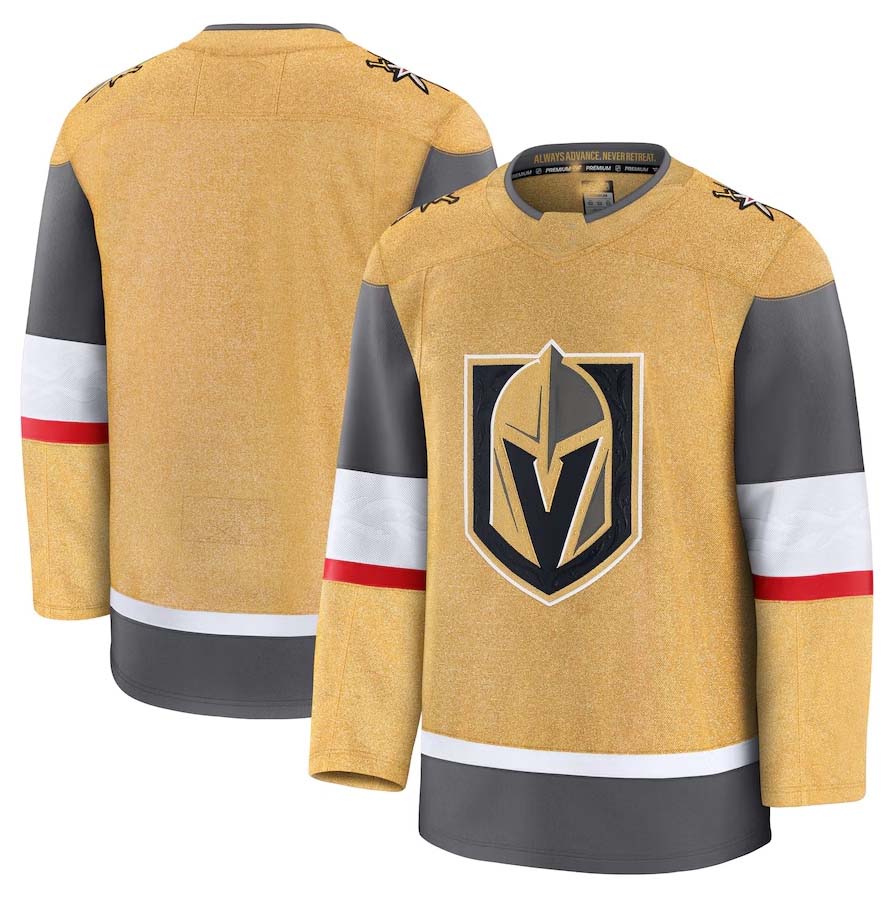V.Golden Knights Fanatics Home Premium Jersey - Gold Stitched American Hockey Jersey UNEC