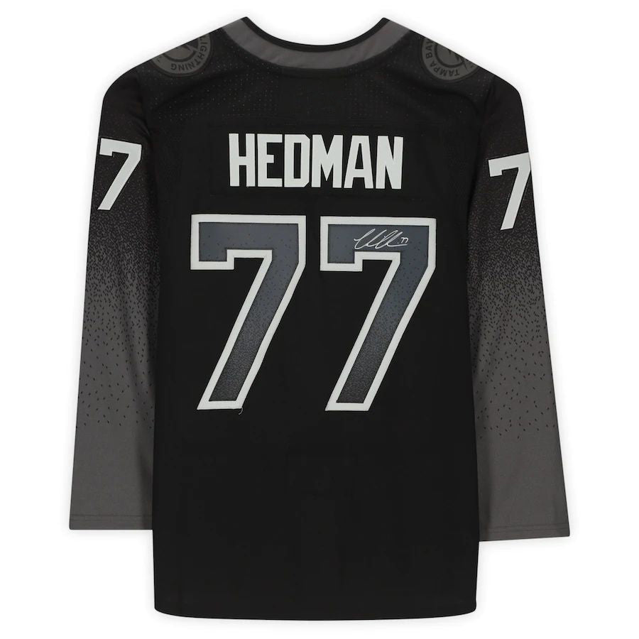 TB.Lightning #77 Victor Hedman Fanatics Authentic Autographed Black Alternate Jersey Stitched American Hockey Jersey UNEC