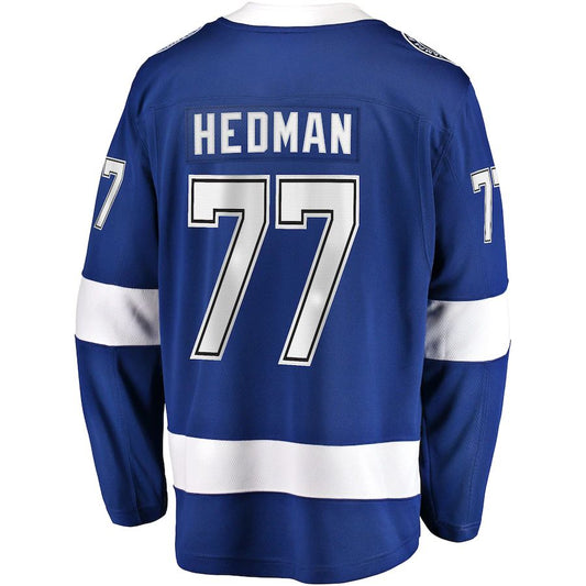 TB.Lightning #77 Victor Hedman Fanatics Branded Home 2022 Stanley Cup Final Breakaway Player Jersey  Blue Stitched American Hockey Jersey UNEC
