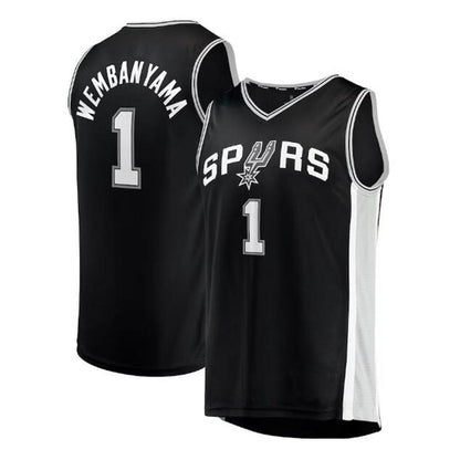 S.Antonio Spurs #1 Victor Wembanyama Fanatics Branded 2023 Draft First Round Pick Fast Break Replica Jersey - Icon Edition - Black Stitched American Basketball Jersey UNEC