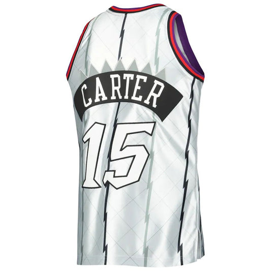 T.Raptors #15 Vince Carter Mitchell & Ness 1998-99 Hardwood Classics 75th Anniversary Swingman Jersey Platinum Stitched American Basketball Jersey UNEC