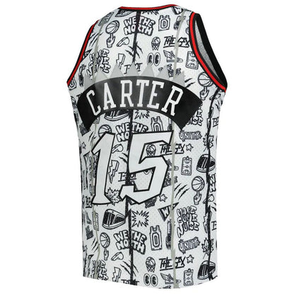 T.Raptors #15 Vince Carter Mitchell & Ness 1998-99 Hardwood Classics Doodle Swingman Jersey White Stitched American Basketball Jersey UNEC