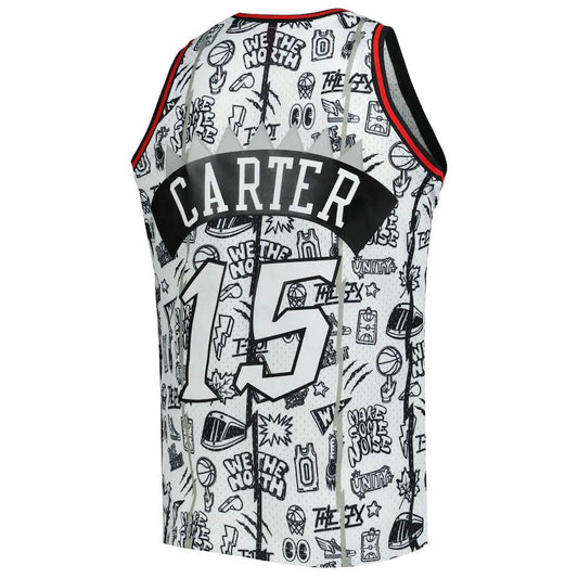 T.Raptors #15 Vince Carter Mitchell & Ness 1998-99 Hardwood Classics Doodle Swingman Jersey White Stitched American Basketball Jersey UNEC