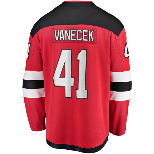 NJ.Devils #41 Vitek Vanecek Fanatics Branded Home Breakaway Player Jersey  Red Stitched American Hockey Jersey UNEC