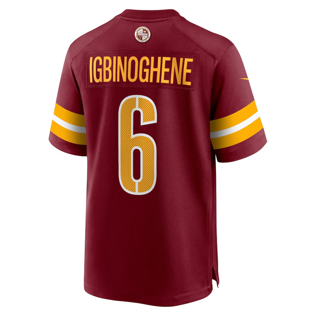 W.Commanders #6 Noah Igbinoghene Burgundy Team Game Stitched American Football Jerseys CustomName