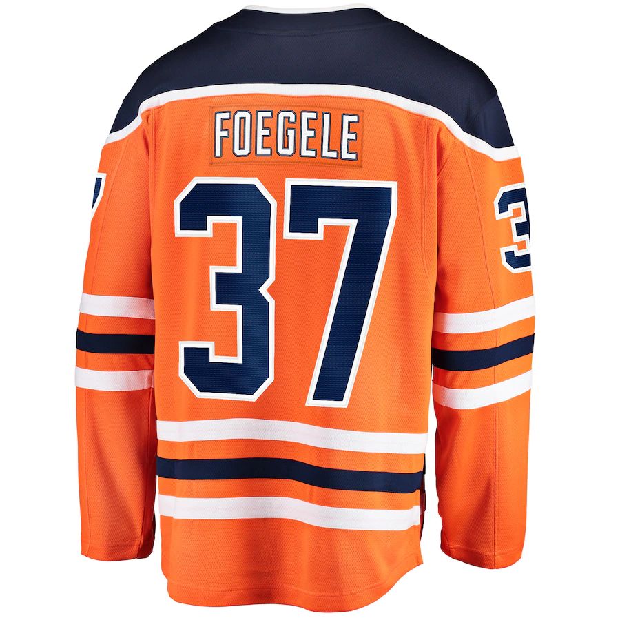 E.Oilers #37 Warren Foegele Fanatics Branded Home Breakaway Player Jersey  Orange Stitched American Hockey Jersey UNEC