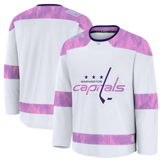 W.Capitals Fanatics 2024 Hockey Fights Cancer Practice Jersey - White Stitched American Hockey Jersey UNEC