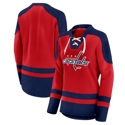 W.Capitals Fanatics Branded Net Gain Fleece V-Neck Pullover Sweatshirt Red Navy Stitched American Hockey Jersey UNEC