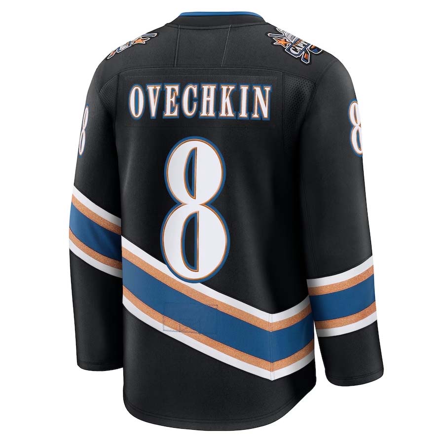 W.Capitals #8 Alexander Ovechkin Fanatics Alternate 50th Anniversary Premium Jersey - Black Stitched American Hockey Jersey UNEC