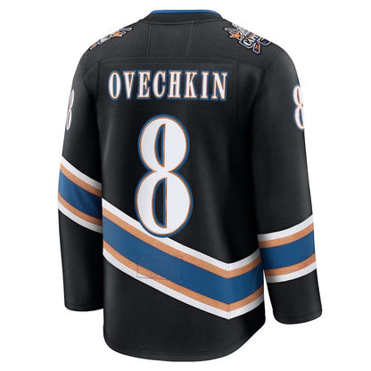 W.Capitals #8 Alexander Ovechkin Fanatics Alternate 50th Anniversary Premium Jersey - Black Stitched American Hockey Jersey UNEC
