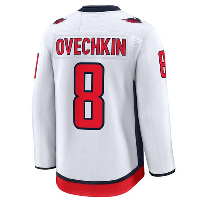 W.Capitals #8 Alexander Ovechkin Fanatics Away Premium Jersey - White Stitched American Hockey Jersey UNEC