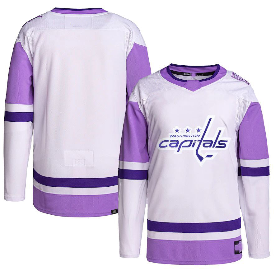 W.Capitals Hockey Fights Cancer Primegreen Authentic Blank Practice Jersey White Purple Stitched American Hockey Jersey UNEC