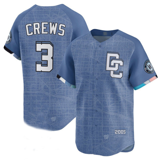 Washington Nationals #3 Dylan Crews Blue 2025 City Connect Limited Stitched Baseball Jersey