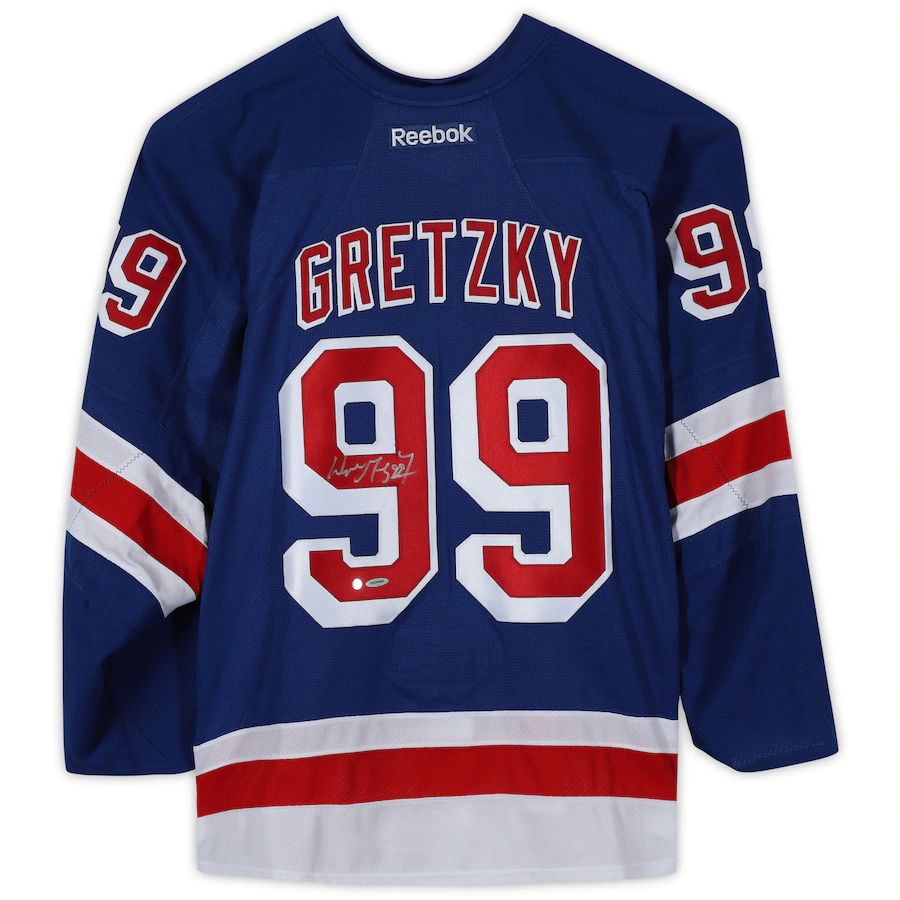 NY.Rangers #99 Wayne Gretzky Autographed Blue Reebok Premier Jersey Stitched American Hockey Jersey UNEC