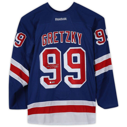 NY.Rangers #99 Wayne Gretzky Autographed Blue Reebok Premier Jersey Stitched American Hockey Jersey UNEC