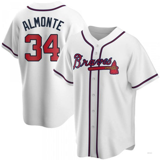 Atlanta Braves #34 AbUNECm Almonte  White Home Jersey Stitches Baseball Jerseys