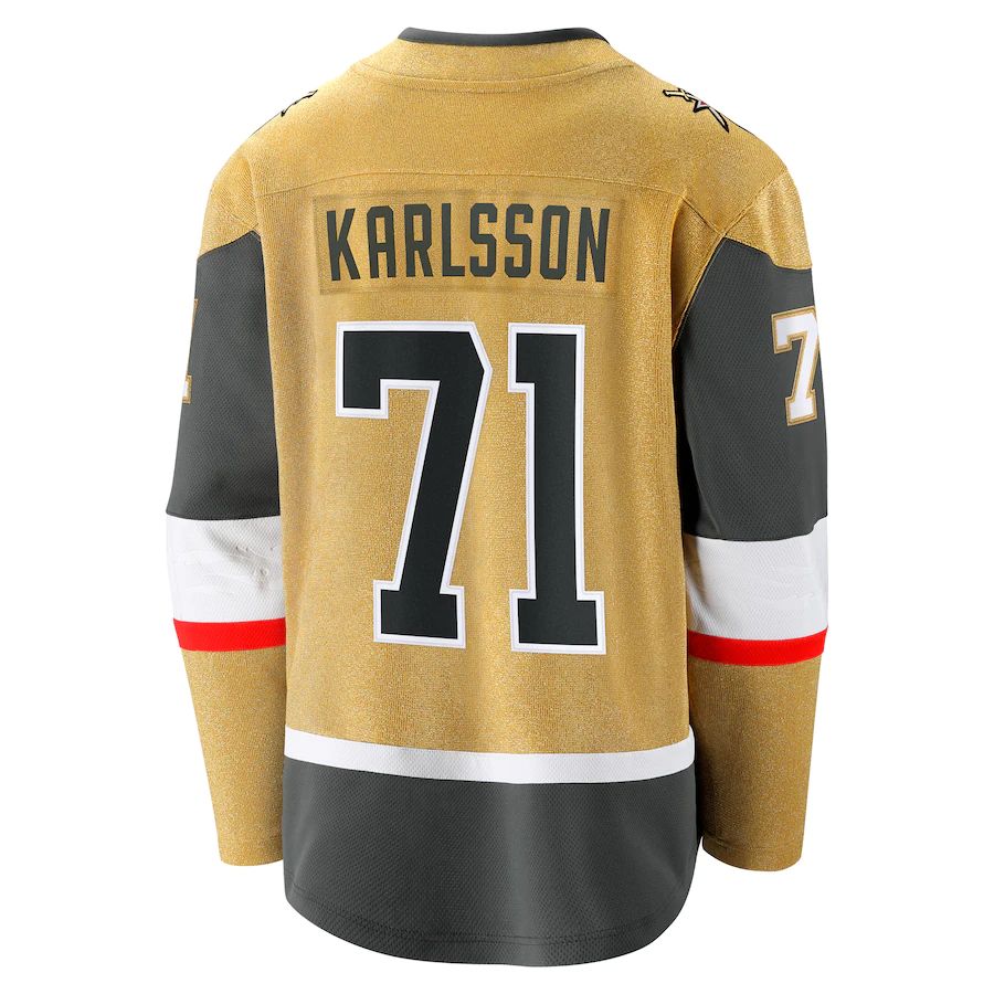 V.Golden Knights #71 William Karlsson Fanatics Branded 2020-21 Home Premier Breakaway Player Jersey Gold Hockey Jersey UNEC