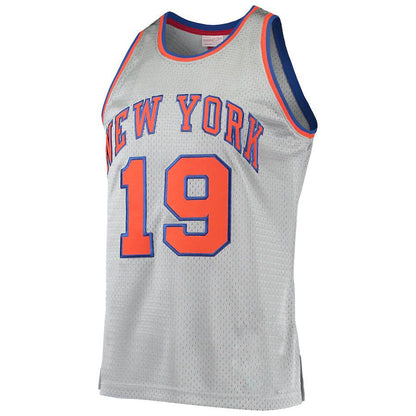 NY.Knicks #19 Willis Reed Mitchell & Ness 75th Anniversary 1969-70 Hardwood Classics Swingman Jersey  Silver Stitched American Basketball Jersey UNEC