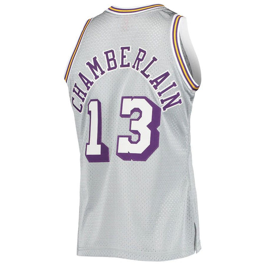 LA.Lakers #13 Wilt Chamberlain Mitchell & Ness 75th Anniversary 1971-72 Hardwood Classics Swingman Jersey Silver Stitched American Basketball Jersey UNEC